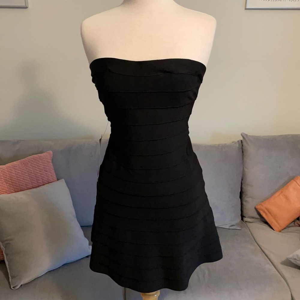 Bebe Black Bandage Strapless Dress